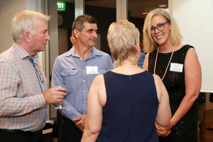 Brenda Walker of Scenic Rim Regional Council (right) chats with guests at the 2019 Scenic Rim Business Excellence Awards.