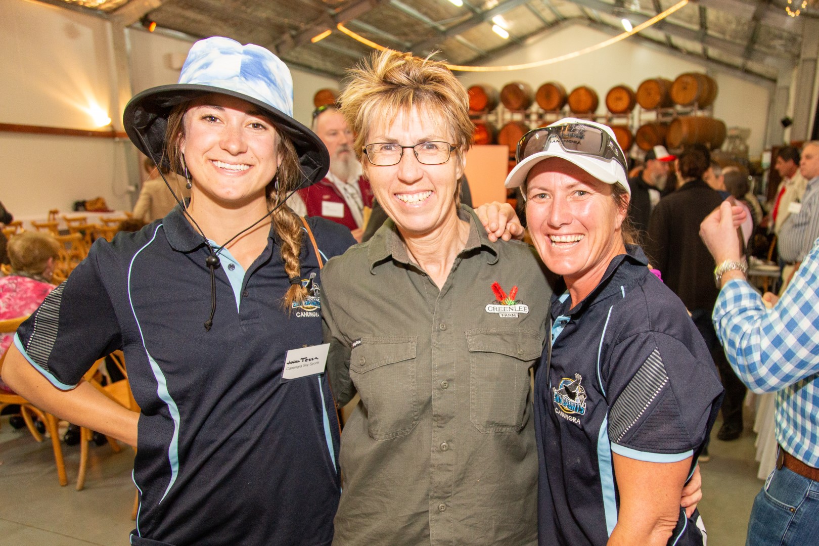 Robyn Lee of Greenlee Farm (centre), Tessa Taft and Lisa Bradley of Oz Paragliding and Hang Gliding.